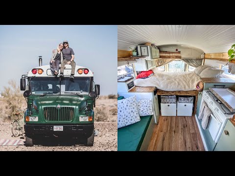 Couples Beautiful DIY Mini School Bus Conversion - Escaping The 9-5 & Living Simply