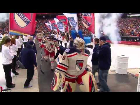 Teams walk out of dugouts before 2012 Winter Classic