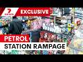 Man sparks lighter near fuel pumps during petrol station rampage | 7NEWS