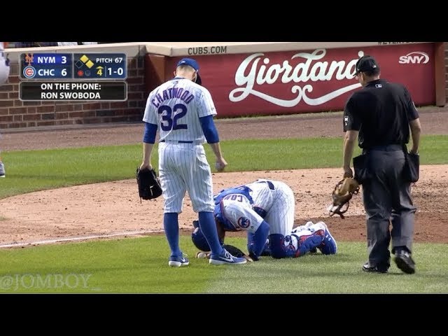 Willson Contreras takes 97 mph fastball to the nuts, a breakdown