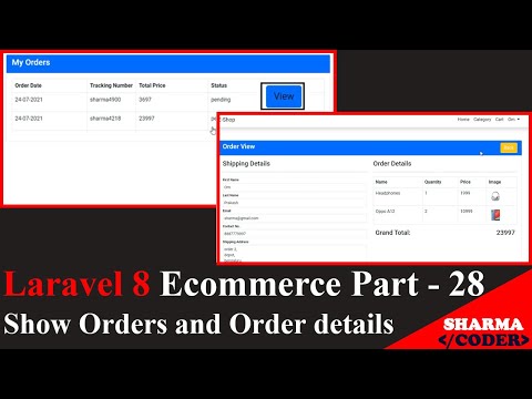 Laravel 8 E com Part 28 Show Orders and order details in user dashboard | Display All Orders