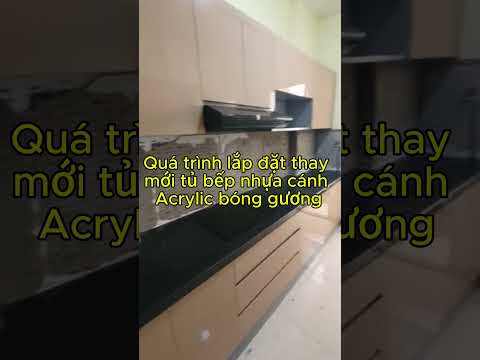 Thi công cải tạo thay mới tủ bếp gỗ bị ẩm mốc thành tủ bếp nhựa cứng Vinco + cánh Acrylic bóng gương cho nhà Anh Tuấn Anh - chung cư Đức Khải