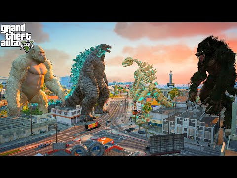 Skeleton Godzilla and WereWolf vs Legendary Godzilla and George Rampage  - GTA 5 Mods