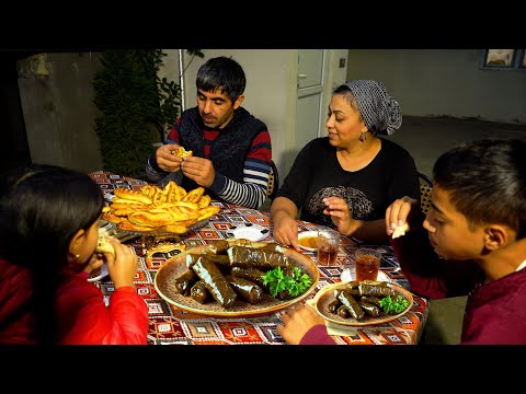 Traditional Azerbaijan Dolma from Grape Leaves   Roll of Potatoes and Minced Meat