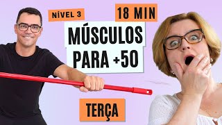 Como RECUPERAR os Músculos Após os 50 Anos | Terça | Nível 3 | Treino com Bastão para Mulheres