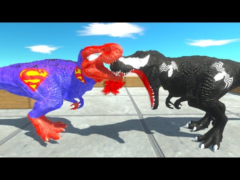 Superman vs Venom Fight dinosaurs T-rex Deathrun - Animal Revolt Battle Simulator