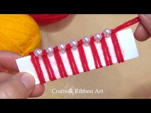 Amazing Woolen Flower Ideas with Paper - Hand Embroidery Easy Trick  -  Woolen Flower Making