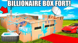 BILLIONAIRE BOX FORT MANSION!!📦💰 24 Hour Challenge: Movie Theatre, Hot Tub, Gaming Room &amp; More!