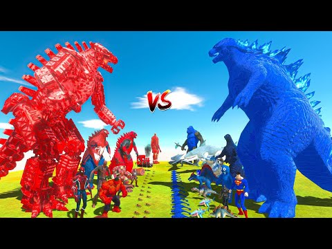 Team Red + Mechagodzilla vs Godzilla x Kong + Team Blue - Animal Revolt Battle Simulator