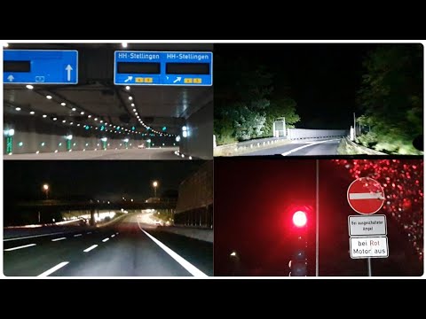 Autobahn 🛣 Highway A7 Nachtfahrt ab Quickborn Bis Altona 🛑