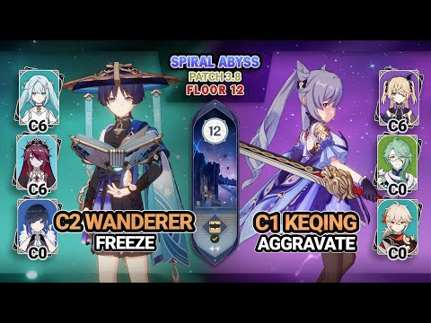 C2 Wanderer Freeze & C1 Keqing Aggravate | Spiral Abyss 3.8 Floor 12 - Genshin Impact