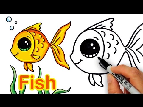 How to draw a cartoon fish cute and easy
