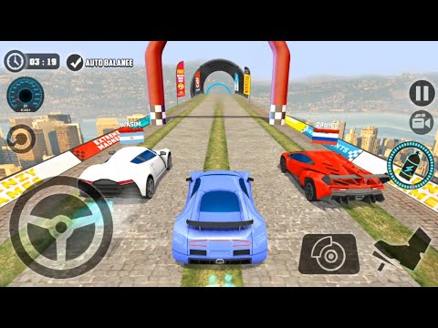 Impossible Car Tracks 3D  - Blue Sport Car Driving Multiplayer Mode - Impossible Stunts Gameplay