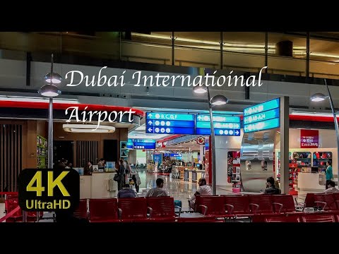 Caminhada 4K, passo a passo do Aeroporto Internacional de Dubai, voo de conexão do Terminal 3, trânsito
