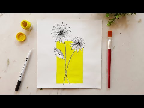 Floral Doodle #2 | Poster colours | Daisy in Yellow | Hetvi Kotak