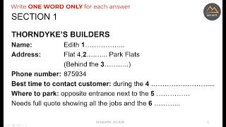 IELTS Listening - Cam 10 test 4 Section 01 - Thorndyke's builders