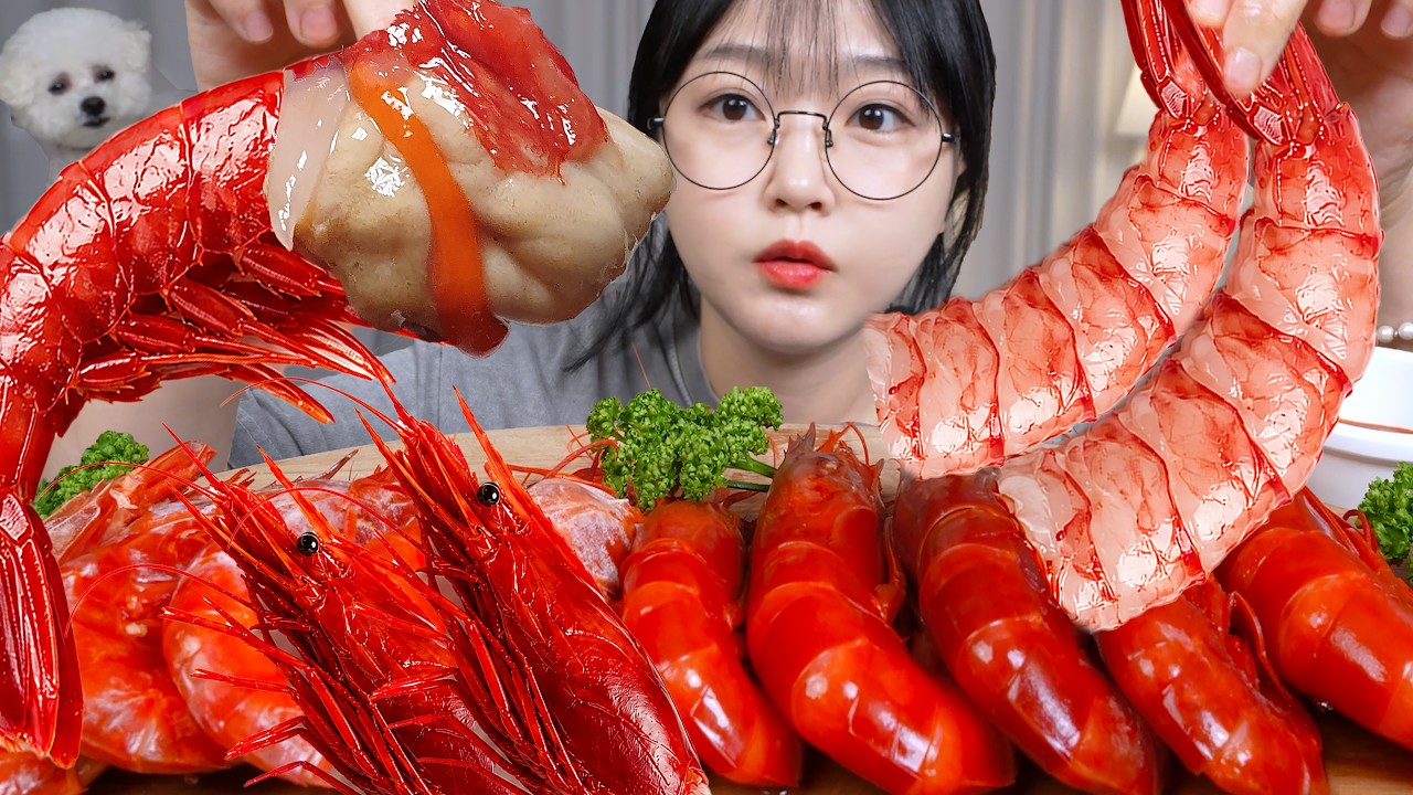 까라비네로새우는 뭐가 더 맛있을까? 생으로 먹고 쪄서도 먹는 까라비네로새우 먹방🦐RAW CARABINERO SHRIMP MU