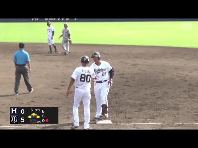 【ファーム】泳ぎながらもヒット!! バファローズ・内藤鵬 満塁の場面でセンター前タイムリーを放つ!! 2025年9月3日 オリックス・バファローズ 対 くふうハヤテベンチャーズ静岡