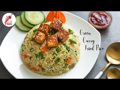 Thai Green Curry Fried Rice With Crispy Baked Tofu | Thai fried rice recipe | Thai vegan recipes