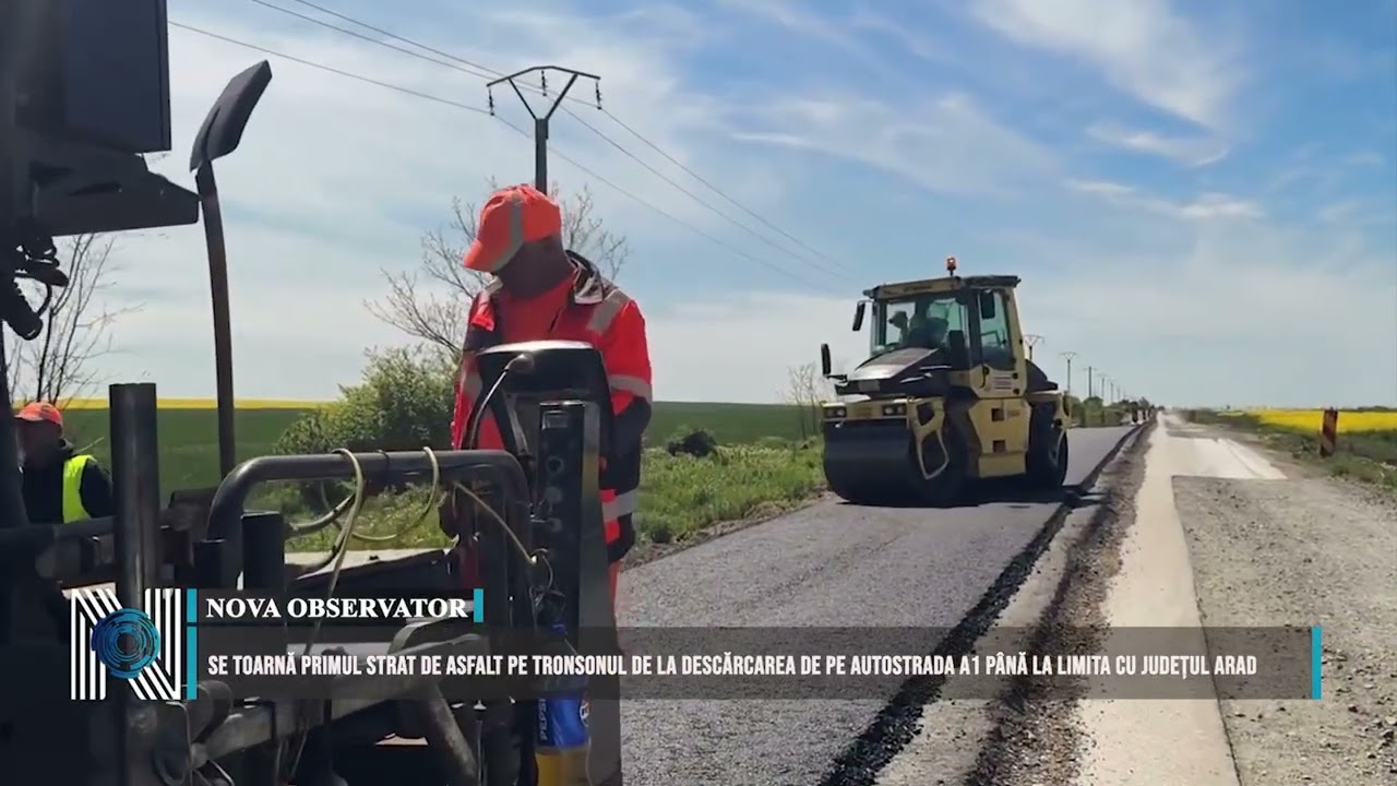 Se toarnă primul strat de asfalt pe tronsonul de la descărcarea de pe Autostrada A1 până la limita cu județul Arad