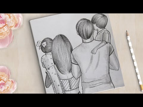 Traditional Family Drawing Very Easy | How to Draw a Family Picture Very Easy