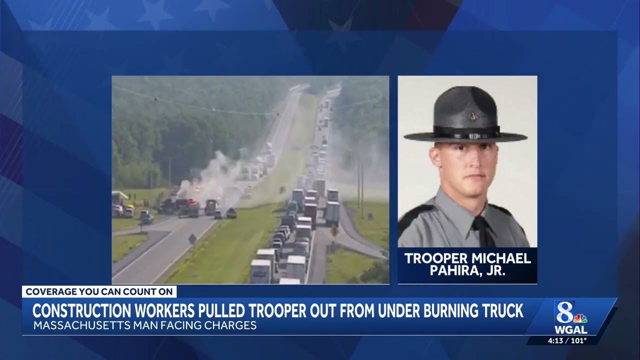 DEADLY FIERY CRASH | Construction workers pulled PA trooper out from under tractor-trailer, polic...