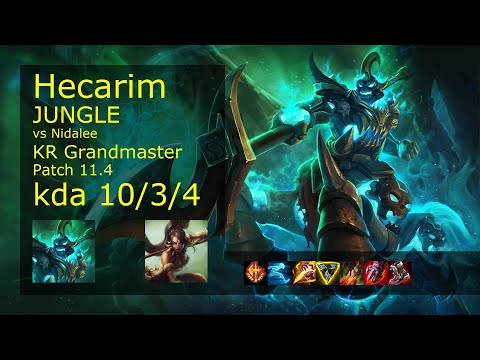 Hecarim Jungle vs Nidalee - KR Grandmaster 10/3/4 Patch 11.4 Gameplay // [롤] 헤카림 vs 니달리 정글