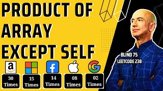 YouTube video 'Product of Array Except Self: Leetcode 238 - Array interview java @ google, apple, facebook, amazon'