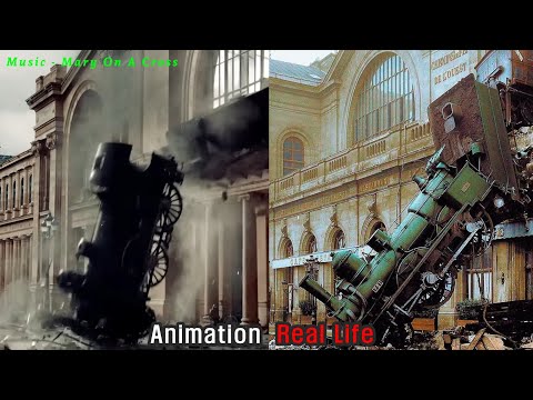 Montparnasse Derailment - Animation vs Real Life (Aftermath)