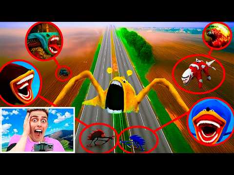 MY DRONE FILMED ALL EATERS: PLANE, SPRUNKY, SEA, TRACTOR, TRAIN, SONIC & SHADOW!!!