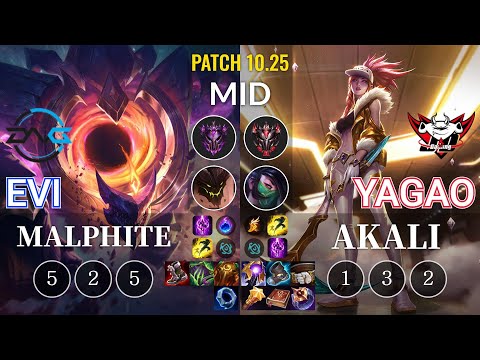 DFM Evi Malphite vs JDG Yagao Akali Mid - KR Patch 10.25