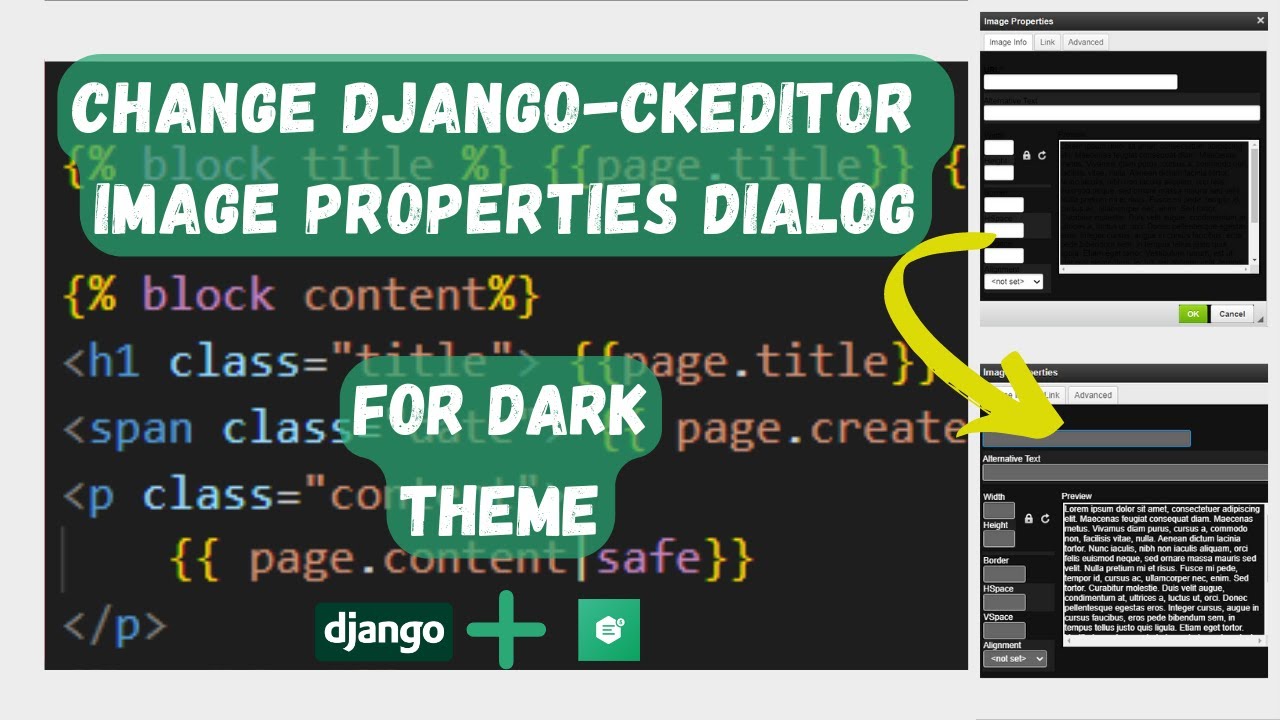 How to change DJANGO-CKEDITOR image properties dialog text colors when using DARK THEME