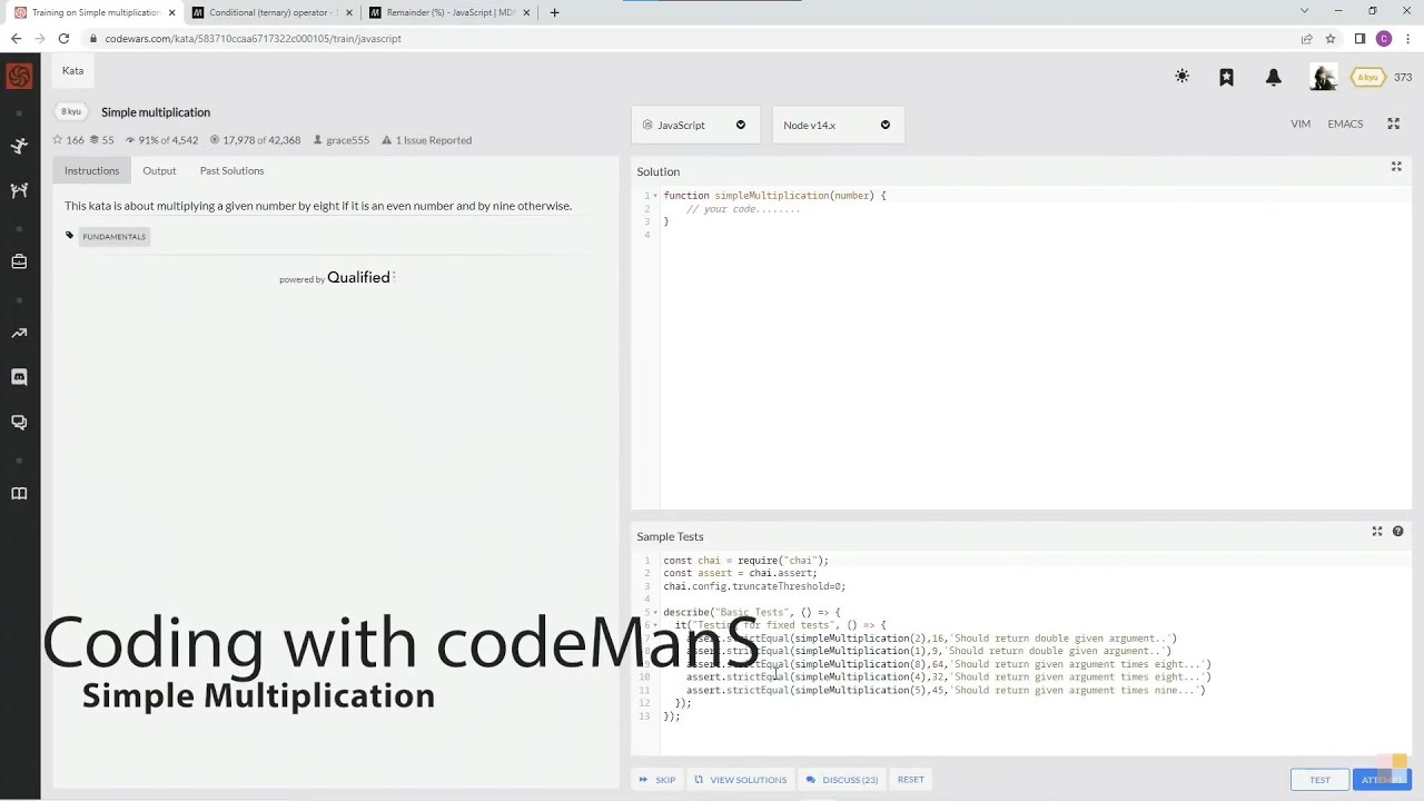 (Archived) Codewars 8 kyu Simple Multiplication JavaScript