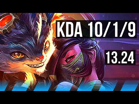 RUMBLE vs AKALI (MID) | 10/1/9, 6 solo kills, 600+ games | KR Master | 13.24