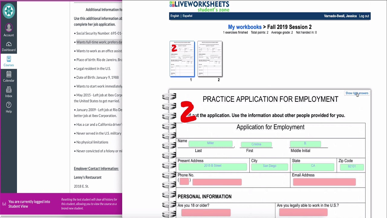 Job Application Live Worksheets Tutorial