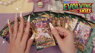 NEW Evolving Skies Pokemon Booster Pack Opening ASMR (soft spoken + tapping)