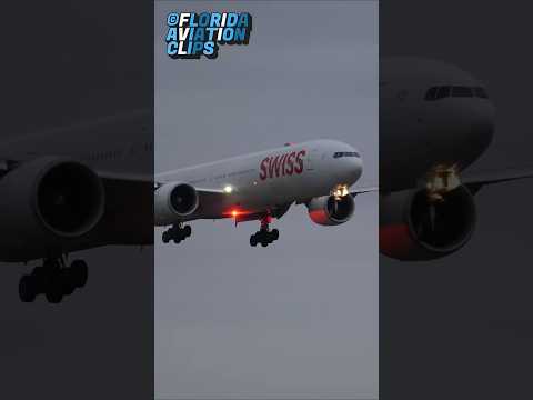 ✈️ Swiss Boeing 777 Windy Landing at Miami Int'l Airport – Plane Spotting in 4K Aviation Video