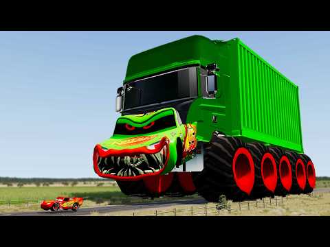 EPIC ESCAPE FROM LIGHTNING MCQUEEN GREEN MONSTER VS CAR IN BEAMNG DRIVE