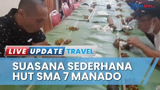 Suasana HUT SMA 7 Manado, Makan Bersama ala Minahasa Gunakan Daun Pisang dan Minum Tuak Gunakan Bulu