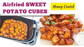 AIR FRIED SWEET POTATO CHUNKS RECIPE.HOW TO COOK AIR FRYER SWEET POTATOES CUBES. Healthy sweetpotato