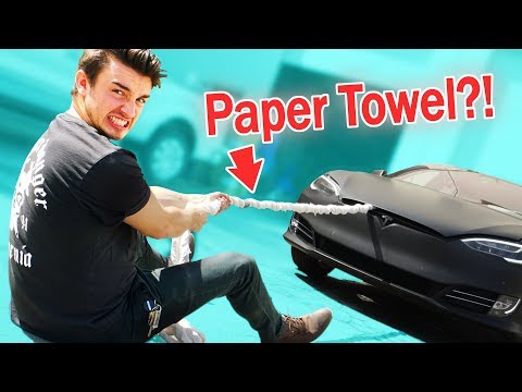 Can A Rope Of PAPER TOWELS Pull A TESLA?! Video