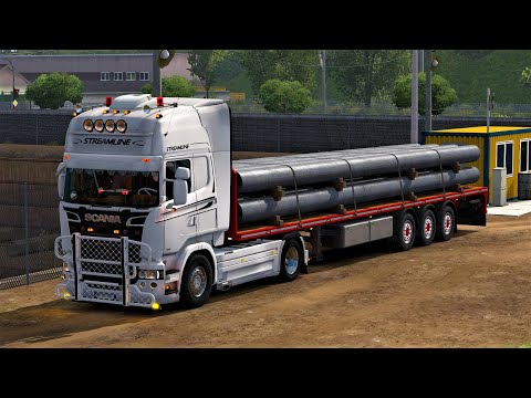 ETS2 Scania R580 V8 - Transporting 24 Tons of Piping from Clermont - Lyon