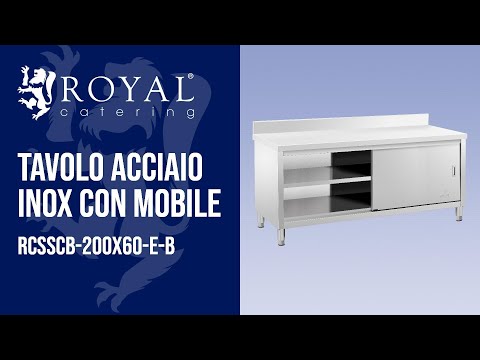 Video - Seconda Mano Tavolo acciaio inox con mobile - ECO - 200 x 60 cm - 600 kg - Alzatina - Royal Catering
