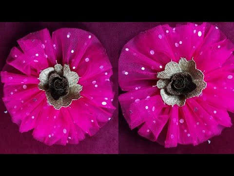 Hair band making at home/easy cute hair band with net cloth/fabric flower