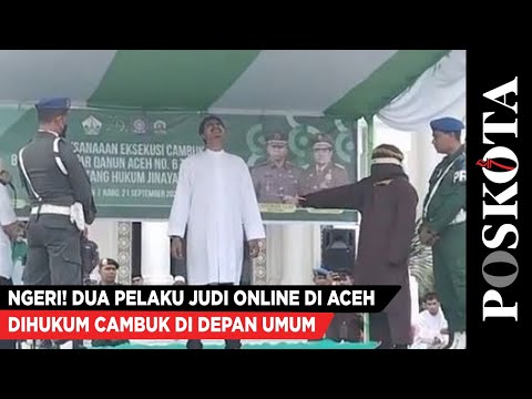 Ngeri! Dua Pelaku Judi Online di Aceh Dihukum Cambuk di Depan Umum