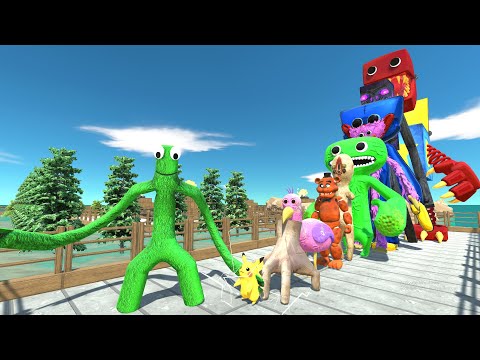 Rainbow Friends Green vs Boxy Boo PYRAMID DEATH RUN - Animal Revolt Battle Simulator