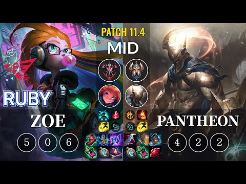 RW Ruby Zoe vs Pantheon Mid - KR Patch 11.4