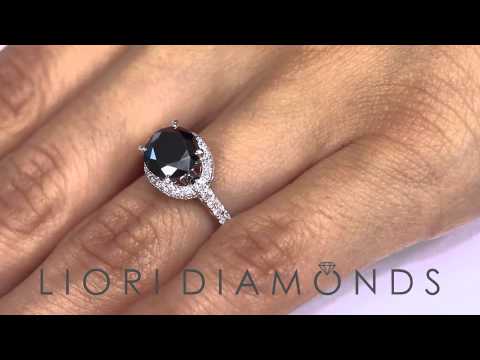 BDR-007 - 2.62 Carat Certified Natural Black Diamond Engagement Ring 18k White Gold