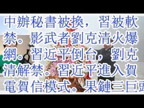 中办秘书被换，习被软禁。影武者刘克清火爆网络。习近平倒台，刘克清解禁。习近平又进入了贺电贺信回信的模式。果链三巨头出走，优衣库耐克经营困难，习留下烂摊子。