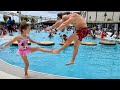 Little Girl Vs Bodybuilder Battle In The Water Park